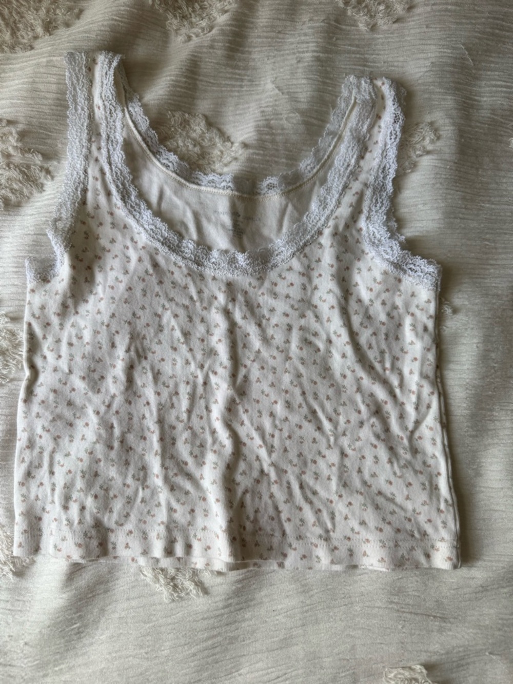 Brandy Melville Cream Lace-Trim Sleeveless Top